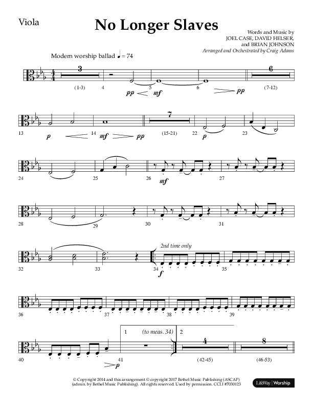 No Longer Slaves (Choral Anthem SATB) Viola (Lifeway Choral / Arr. Craig Adams)