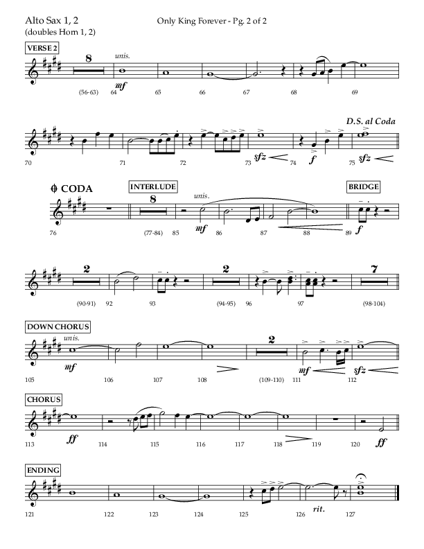 Only King Forever (Choral Anthem SATB) Alto Sax 1/2 (Lifeway Choral / Arr. Danny Zaloudik)