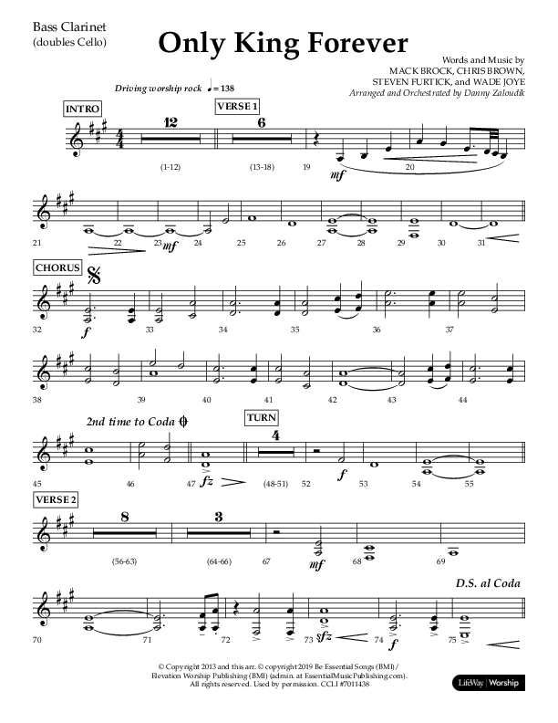 Only King Forever (Choral Anthem SATB) Bass Clarinet (Lifeway Choral / Arr. Danny Zaloudik)