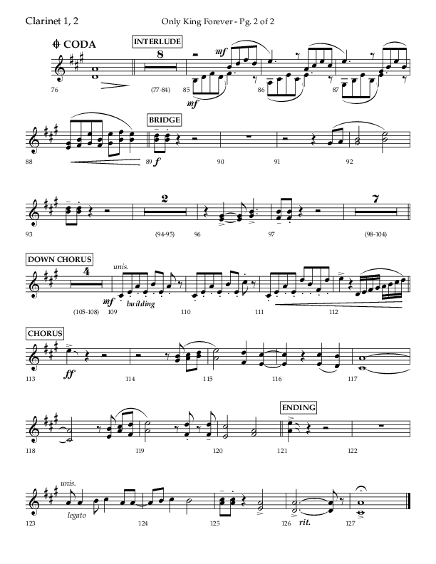 Only King Forever (Choral Anthem SATB) Clarinet 1/2 (Lifeway Choral / Arr. Danny Zaloudik)