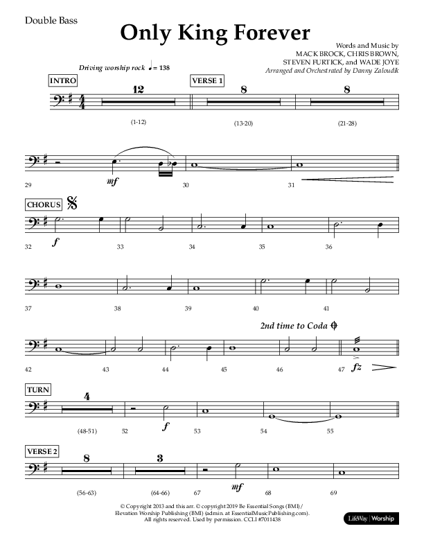 Only King Forever (Choral Anthem SATB) Double Bass (Lifeway Choral / Arr. Danny Zaloudik)