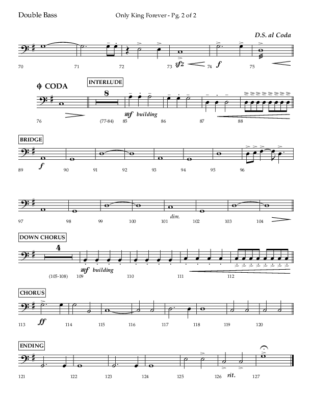 Only King Forever (Choral Anthem SATB) Double Bass (Lifeway Choral / Arr. Danny Zaloudik)