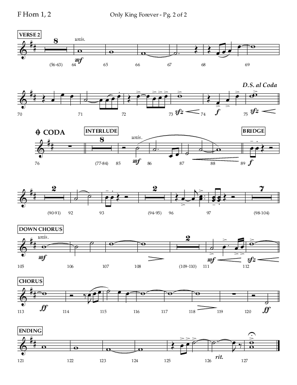 Only King Forever (Choral Anthem SATB) French Horn 1/2 (Lifeway Choral / Arr. Danny Zaloudik)