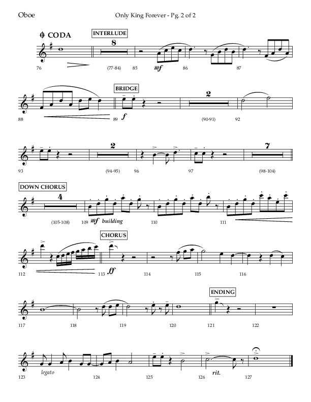Only King Forever (Choral Anthem SATB) Oboe (Lifeway Choral / Arr. Danny Zaloudik)