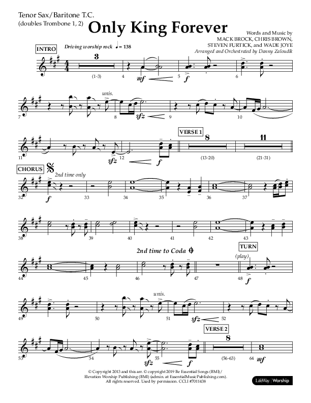Only King Forever (Choral Anthem SATB) Tenor Sax/Baritone T.C. (Lifeway Choral / Arr. Danny Zaloudik)