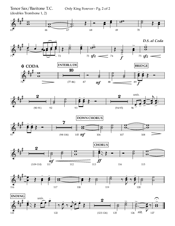 Only King Forever (Choral Anthem SATB) Tenor Sax/Baritone T.C. (Lifeway Choral / Arr. Danny Zaloudik)