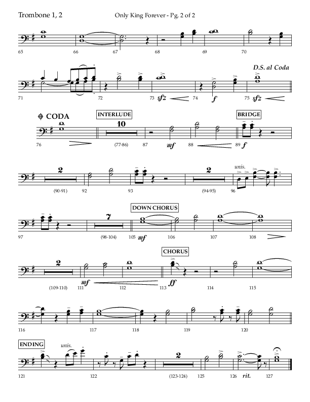 Only King Forever (Choral Anthem SATB) Trombone 1/2 (Lifeway Choral / Arr. Danny Zaloudik)