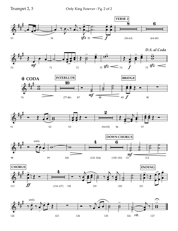 Only King Forever (Choral Anthem SATB) Trumpet 2/3 (Lifeway Choral / Arr. Danny Zaloudik)