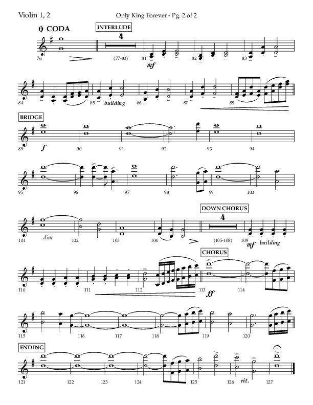 Only King Forever (Choral Anthem SATB) Violin 1/2 (Lifeway Choral / Arr. Danny Zaloudik)