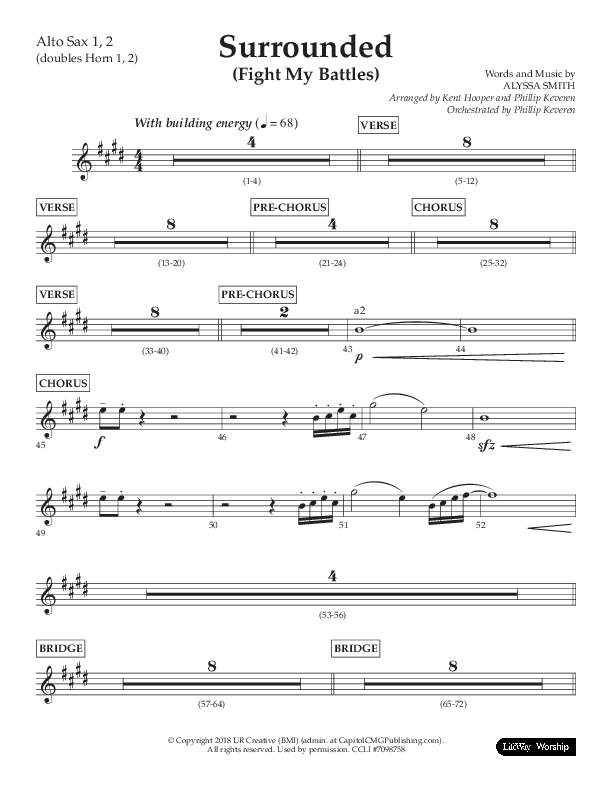 Surrounded (Fight My Battles) (Choral Anthem SATB) Alto Sax 1/2 (Lifeway Choral / Arr. Kent Hooper / Arr. Phillip Keveren)