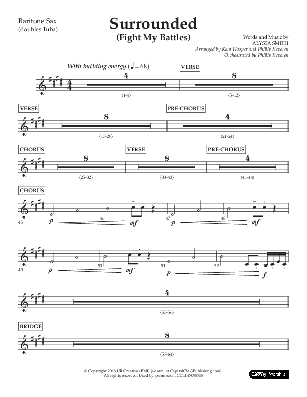 Surrounded (Fight My Battles) (Choral Anthem SATB) Bari Sax (Lifeway Choral / Arr. Kent Hooper / Arr. Phillip Keveren)
