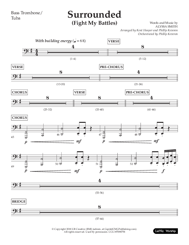 Surrounded (Fight My Battles) (Choral Anthem SATB) Bass Trombone, Tuba (Lifeway Choral / Arr. Kent Hooper / Arr. Phillip Keveren)