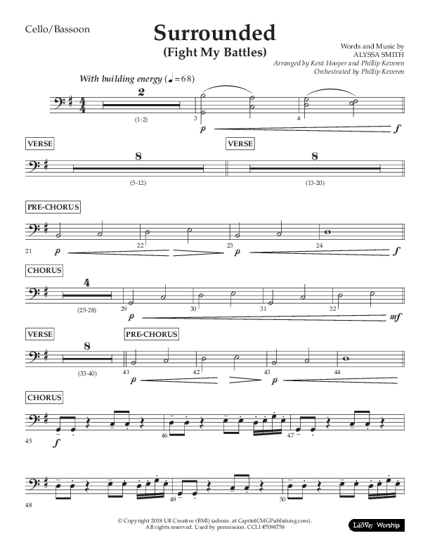 Surrounded (Fight My Battles) (Choral Anthem SATB) Cello (Lifeway Choral / Arr. Kent Hooper / Arr. Phillip Keveren)