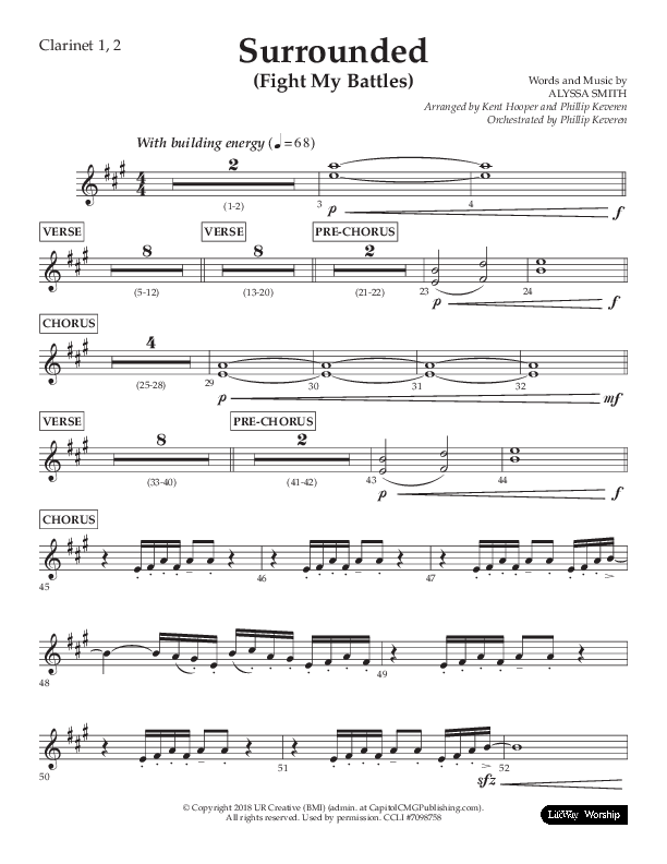 Surrounded (Fight My Battles) (Choral Anthem SATB) Clarinet 1/2 (Lifeway Choral / Arr. Kent Hooper / Arr. Phillip Keveren)