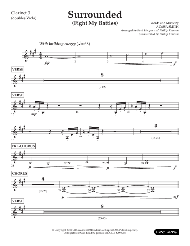 Surrounded (Fight My Battles) (Choral Anthem SATB) Clarinet 3 (Lifeway Choral / Arr. Kent Hooper / Arr. Phillip Keveren)