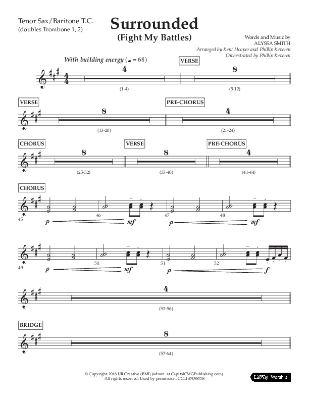 Surrounded (Fight My Battles) (Choral Anthem SATB) Tenor Sax/Baritone T.C. (Lifeway Choral / Arr. Kent Hooper / Arr. Phillip Keveren)
