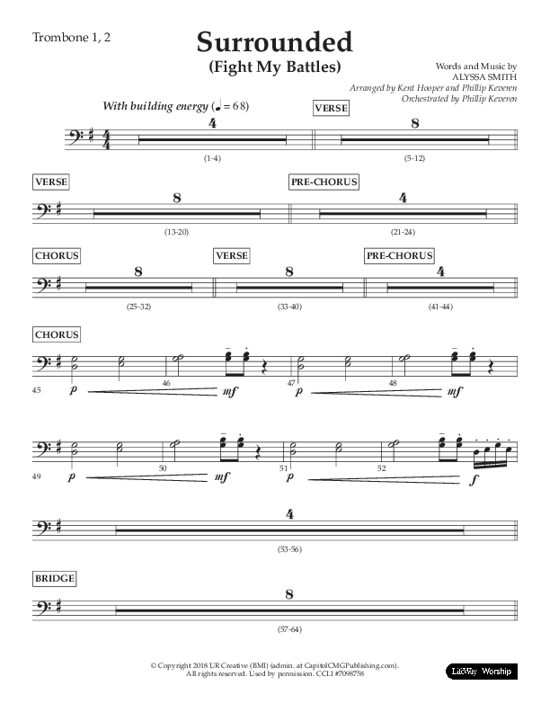 Surrounded (Fight My Battles) (Choral Anthem SATB) Trombone 1/2 (Lifeway Choral / Arr. Kent Hooper / Arr. Phillip Keveren)