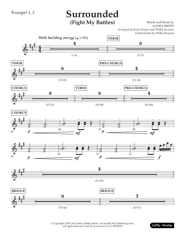 Surrounded (Fight My Battles) (Choral Anthem SATB) Trumpet 1,2 (Lifeway Choral / Arr. Kent Hooper / Arr. Phillip Keveren)