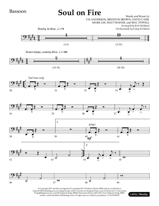 Soul On Fire (Choral Anthem SATB) Bassoon (Lifeway Choral / Arr. Kirk Kirkland / Orch. Camp Kirkland)