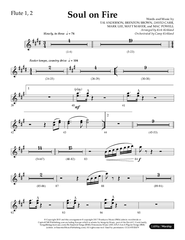 Soul On Fire (Choral Anthem SATB) Flute 1/2 (Lifeway Choral / Arr. Kirk Kirkland / Orch. Camp Kirkland)