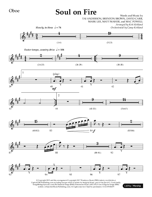 Soul On Fire (Choral Anthem SATB) Oboe (Lifeway Choral / Arr. Kirk Kirkland / Orch. Camp Kirkland)