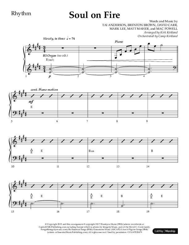 Soul On Fire (Choral Anthem SATB) Lead Melody & Rhythm (Lifeway Choral / Arr. Kirk Kirkland / Orch. Camp Kirkland)