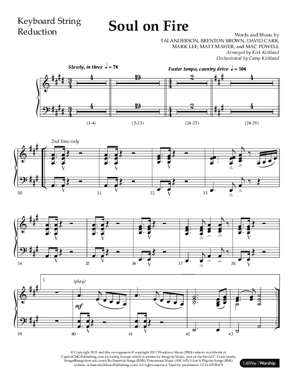 Soul On Fire (Choral Anthem SATB) String Reduction (Lifeway Choral / Arr. Kirk Kirkland / Orch. Camp Kirkland)