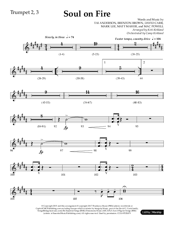 Soul On Fire (Choral Anthem SATB) Trumpet 2/3 (Lifeway Choral / Arr. Kirk Kirkland / Orch. Camp Kirkland)