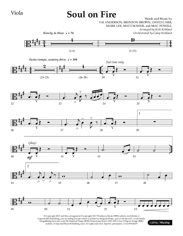 Soul On Fire (Choral Anthem SATB) Viola (Lifeway Choral / Arr. Kirk Kirkland / Orch. Camp Kirkland)