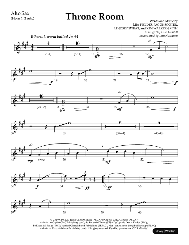 Throne Room (Choral Anthem SATB) Alto Sax (Lifeway Choral / Arr. Luke Gambill / Orch. Daniel Semsen)