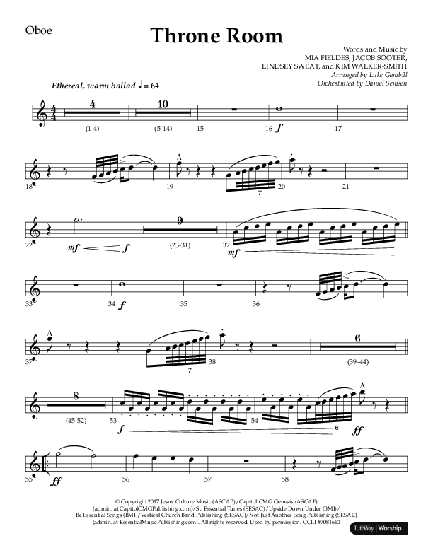 Throne Room (Choral Anthem SATB) Oboe (Lifeway Choral / Arr. Luke Gambill / Orch. Daniel Semsen)