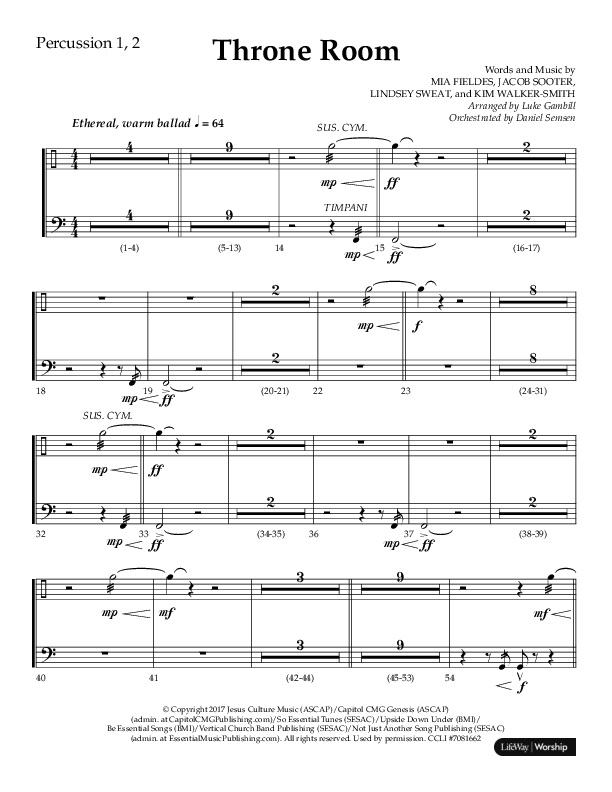 Throne Room (Choral Anthem SATB) Percussion 1/2 (Lifeway Choral / Arr. Luke Gambill / Orch. Daniel Semsen)