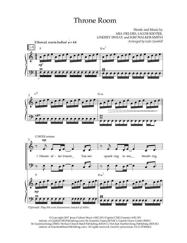 Throne Room (Choral Anthem SATB) Anthem (SATB/Piano) (Lifeway Choral / Arr. Luke Gambill / Orch. Daniel Semsen)
