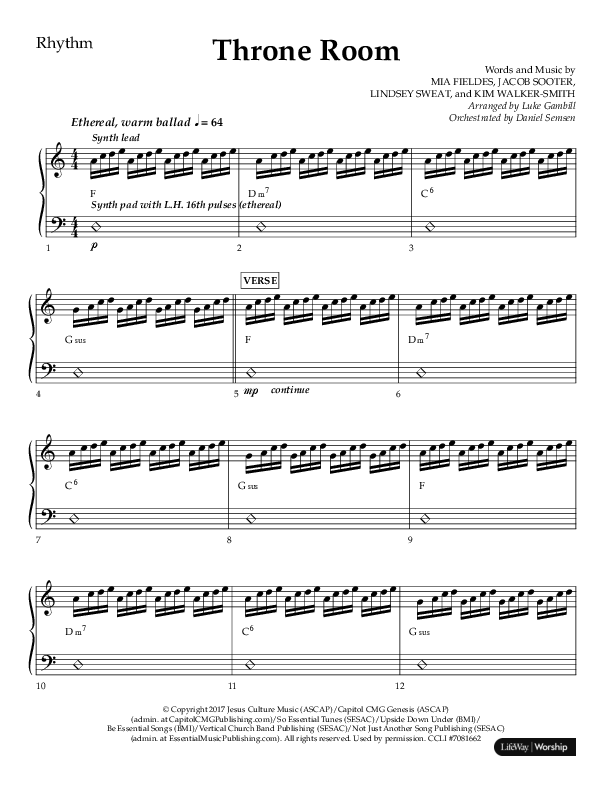 Throne Room (Choral Anthem SATB) Lead Melody & Rhythm (Lifeway Choral / Arr. Luke Gambill / Orch. Daniel Semsen)