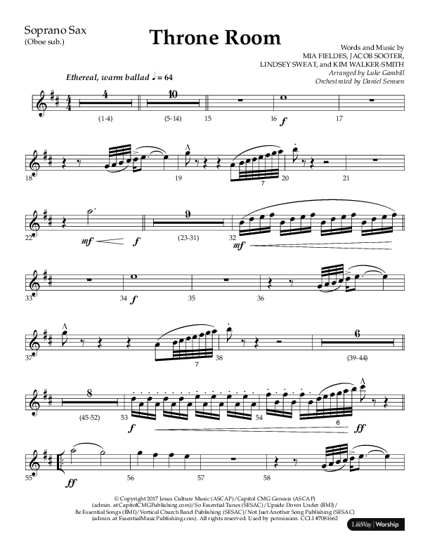 Throne Room (Choral Anthem SATB) Soprano Sax (Lifeway Choral / Arr. Luke Gambill / Orch. Daniel Semsen)