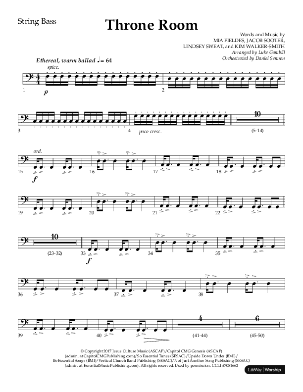 Throne Room (Choral Anthem SATB) String Bass (Lifeway Choral / Arr. Luke Gambill / Orch. Daniel Semsen)