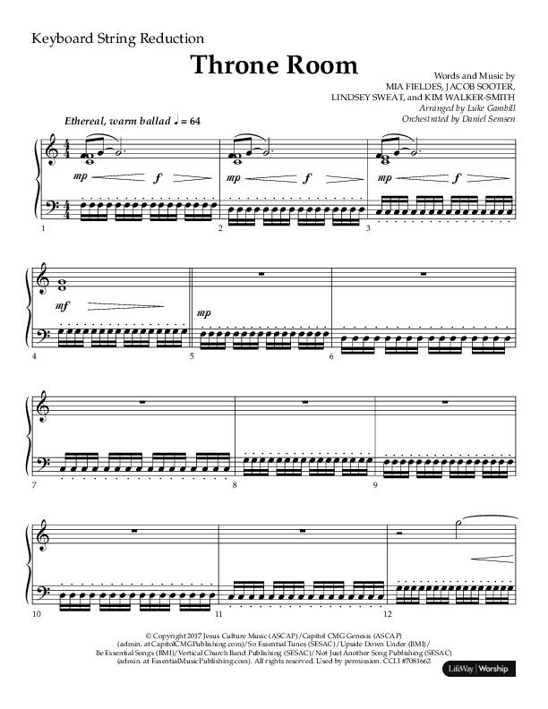 Throne Room (Choral Anthem SATB) String Reduction (Lifeway Choral / Arr. Luke Gambill / Orch. Daniel Semsen)