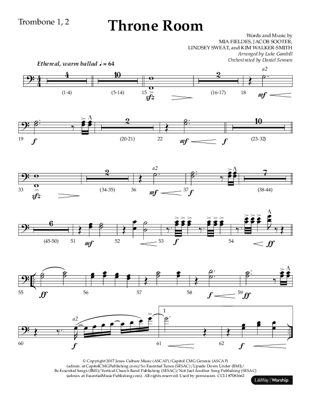 Throne Room (Choral Anthem SATB) Trombone 1/2 (Lifeway Choral / Arr. Luke Gambill / Orch. Daniel Semsen)