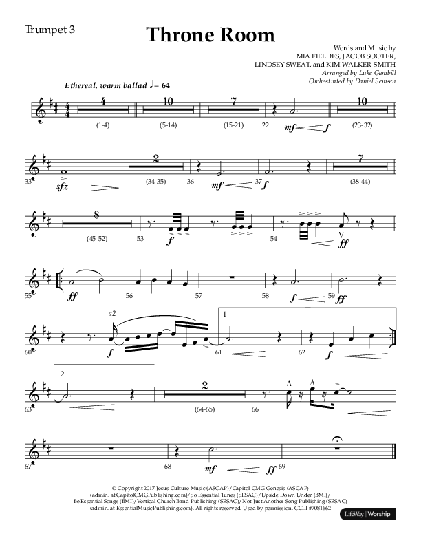 Throne Room (Choral Anthem SATB) Trumpet 3 (Lifeway Choral / Arr. Luke Gambill / Orch. Daniel Semsen)