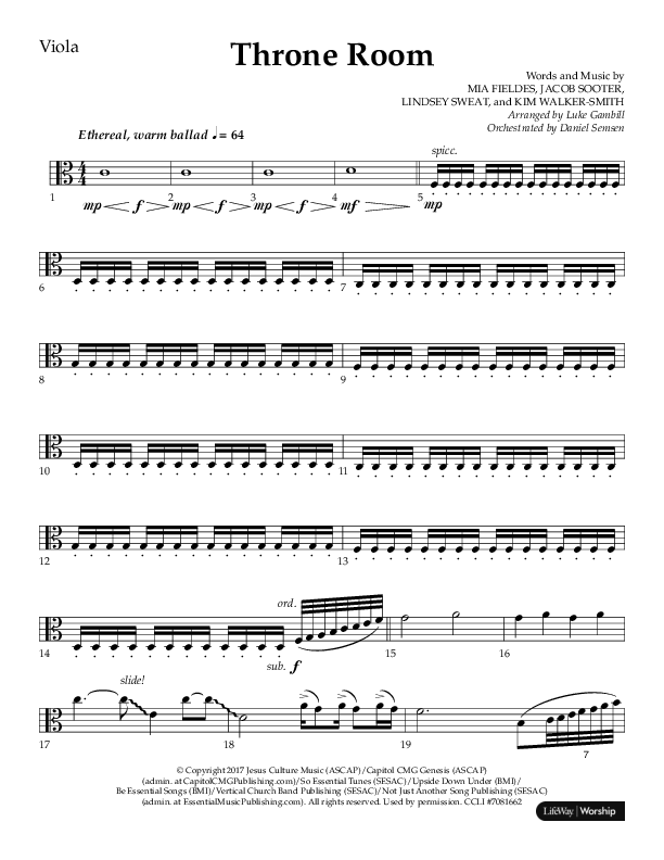 Throne Room (Choral Anthem SATB) Viola (Lifeway Choral / Arr. Luke Gambill / Orch. Daniel Semsen)