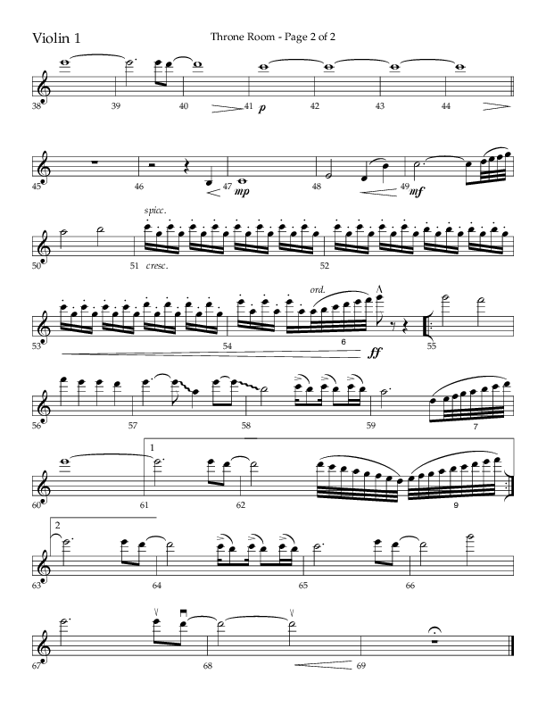 Throne Room (Choral Anthem SATB) Violin 1 (Lifeway Choral / Arr. Luke Gambill / Orch. Daniel Semsen)