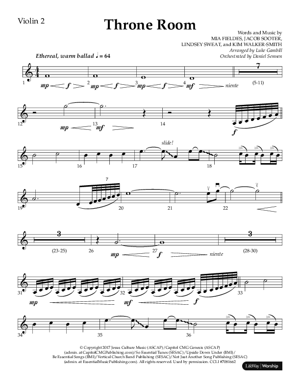 Throne Room (Choral Anthem SATB) Violin 2 (Lifeway Choral / Arr. Luke Gambill / Orch. Daniel Semsen)