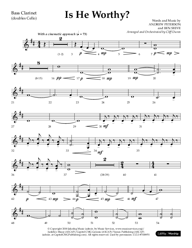 Is He Worthy (Choral Anthem SATB) Bass Clarinet (Lifeway Choral / Arr. Cliff Duren)