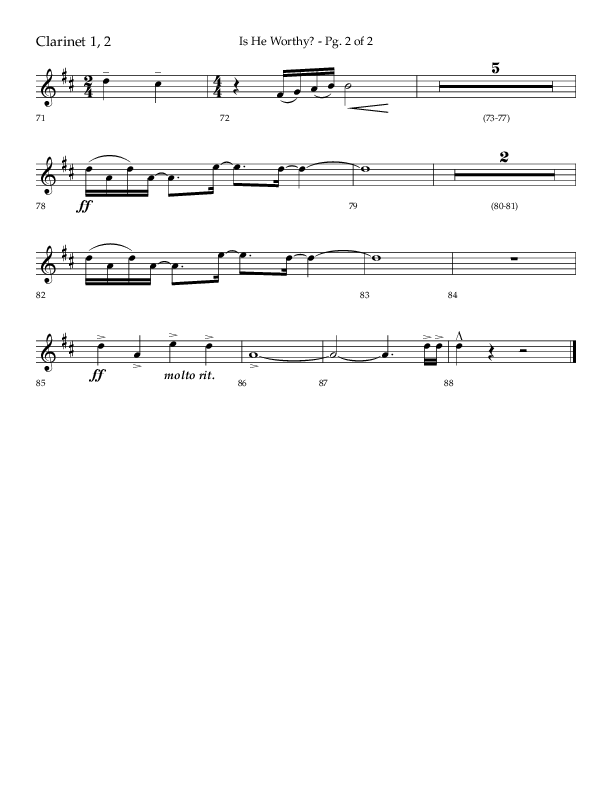 Is He Worthy (Choral Anthem SATB) Clarinet 1/2 (Lifeway Choral / Arr. Cliff Duren)