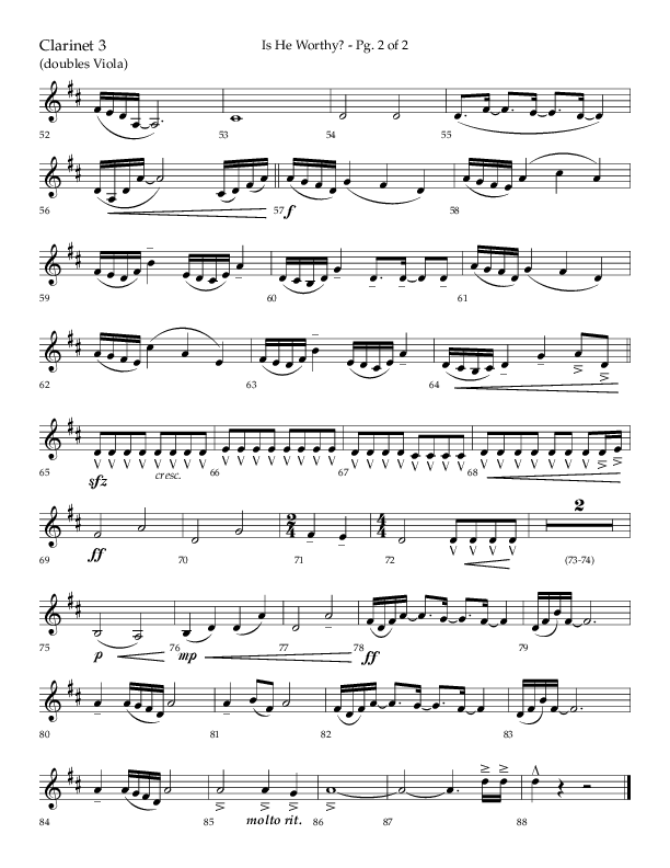 Is He Worthy (Choral Anthem SATB) Clarinet 3 (Lifeway Choral / Arr. Cliff Duren)