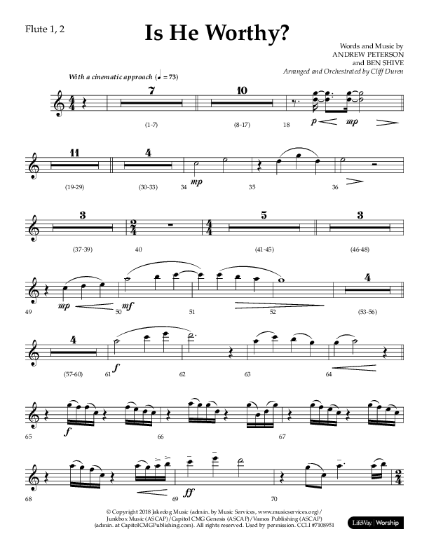 Is He Worthy (Choral Anthem SATB) Flute 1/2 (Lifeway Choral / Arr. Cliff Duren)