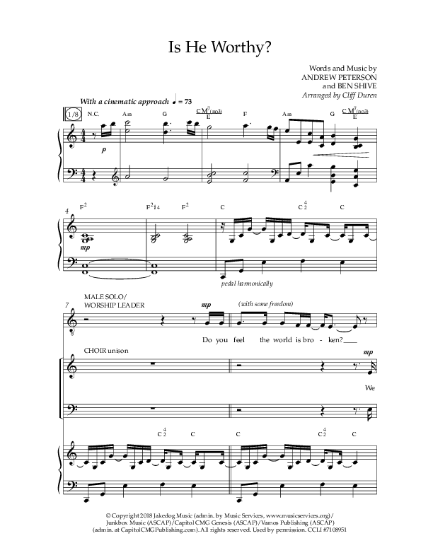 Is He Worthy (Choral Anthem SATB) Anthem (SATB/Piano) (Lifeway Choral / Arr. Cliff Duren)