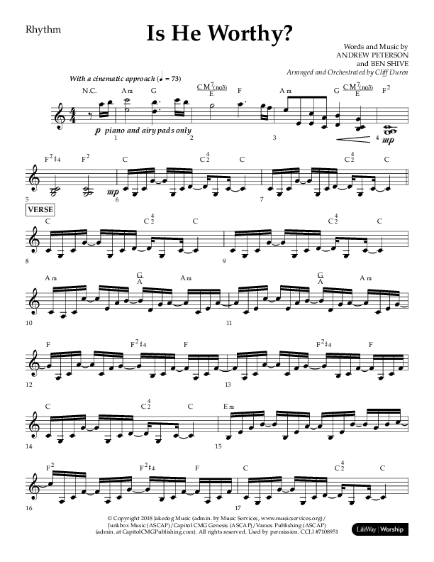 Is He Worthy (Choral Anthem SATB) Lead Melody & Rhythm (Lifeway Choral / Arr. Cliff Duren)