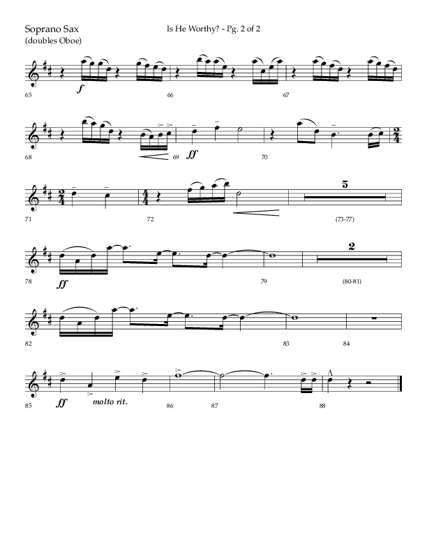 Is He Worthy (Choral Anthem SATB) Soprano Sax (Lifeway Choral / Arr. Cliff Duren)