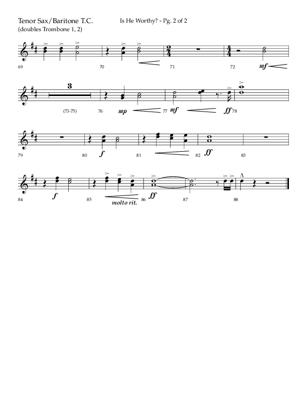 Is He Worthy (Choral Anthem SATB) Tenor Sax/Baritone T.C. (Lifeway Choral / Arr. Cliff Duren)